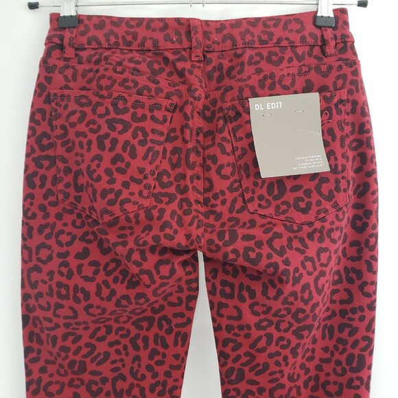 DL1961 Florence Ankle Jeans Size 27 Red Animal Print Stretch Waist Skinny Jeans - Picture 7 of 10